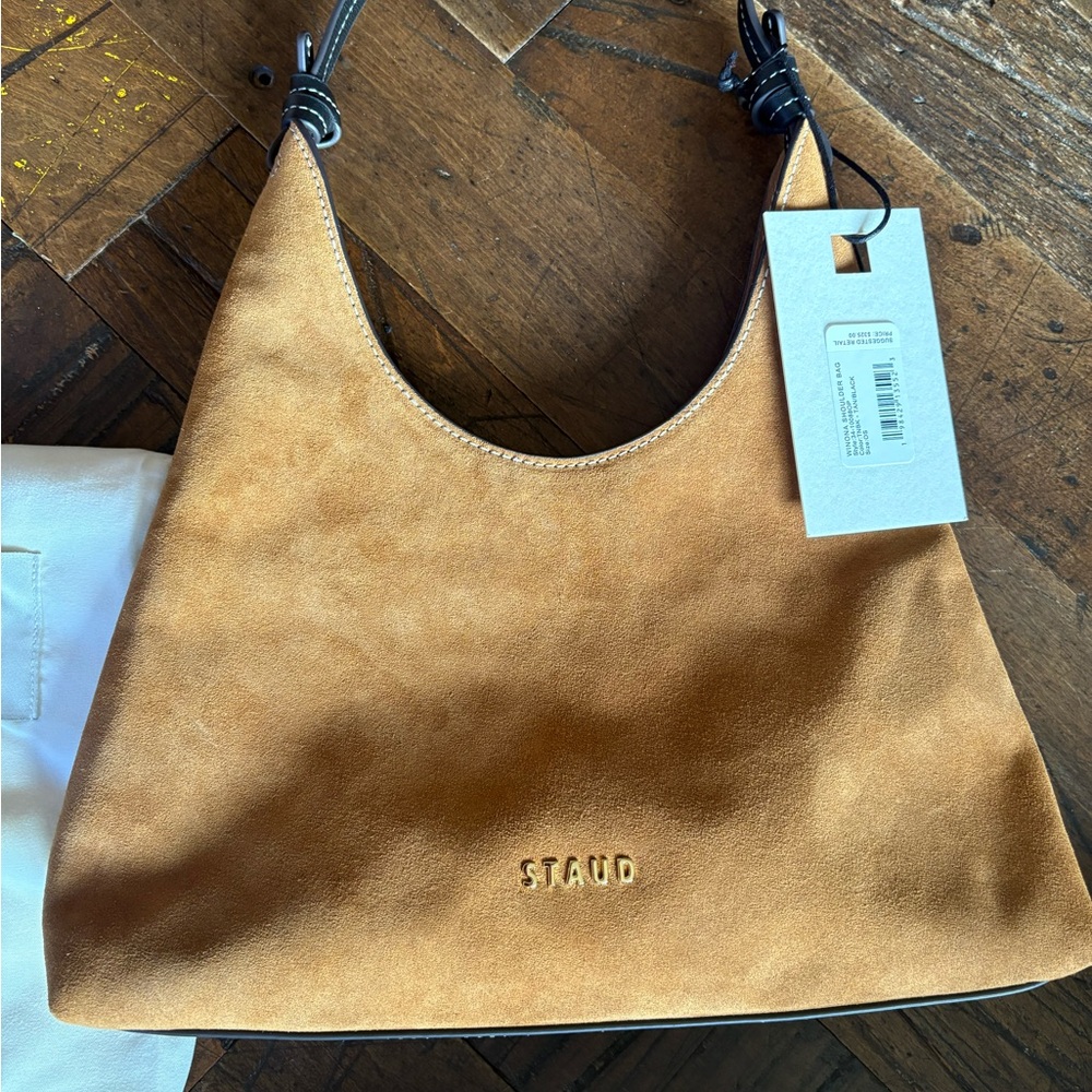 STAUD Camel Suede Shoulder Bag - Picture 2 of 4